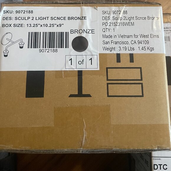 New West Elm Sculptural 2 Light Faceted Sconce Milk Glass Antique Bronze - Picture 4 of 5